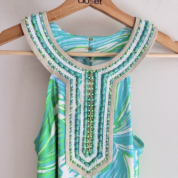 Lilly Pulitzer Adelina Tunic Fronds Place Print Beaded Sleeveless Size XS U520 - Picture 4 of 4